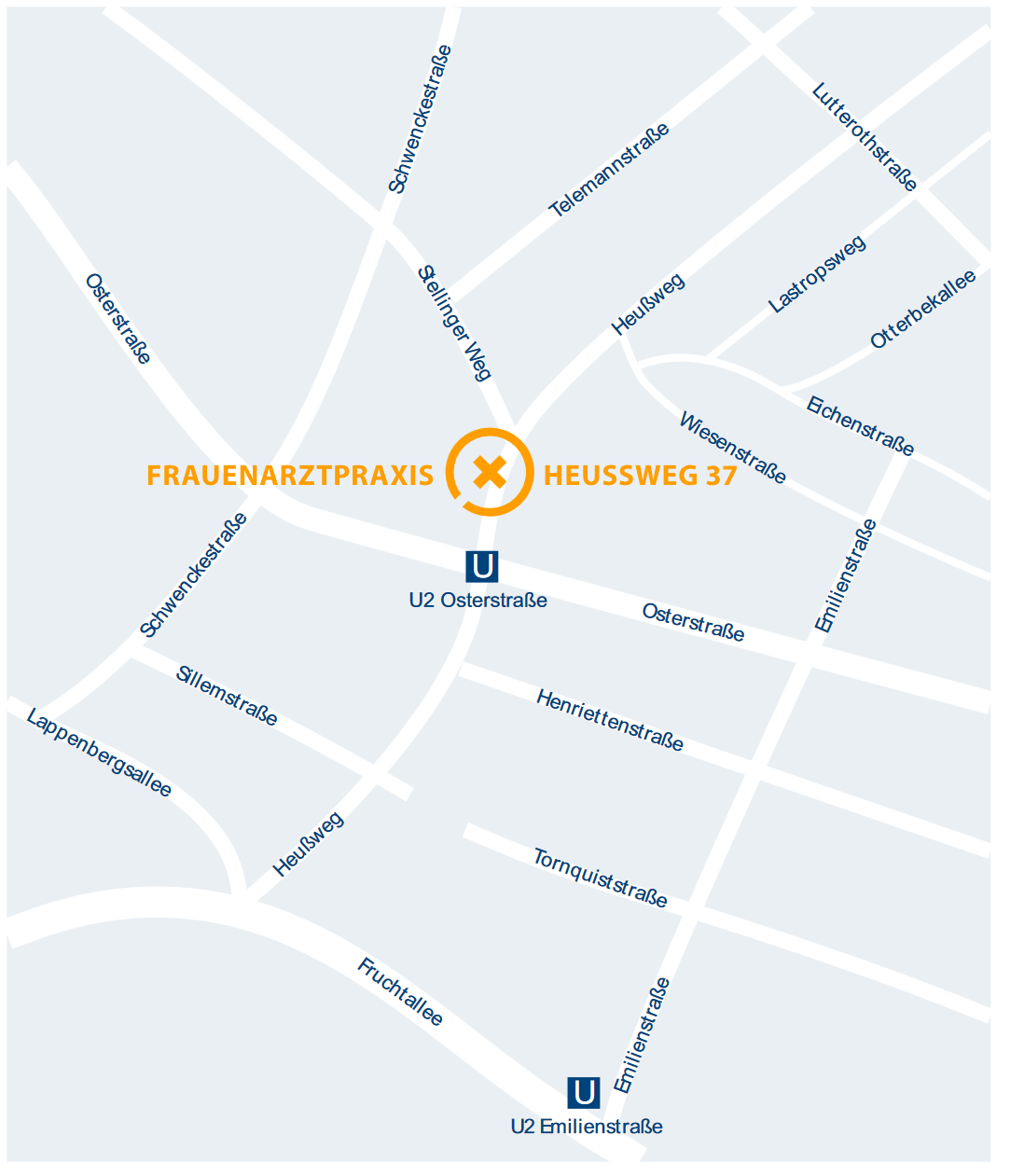 Anfahrtskarte Praxis Heussweg